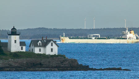 Indian Island Lighthouse, tanker and energy windmills.